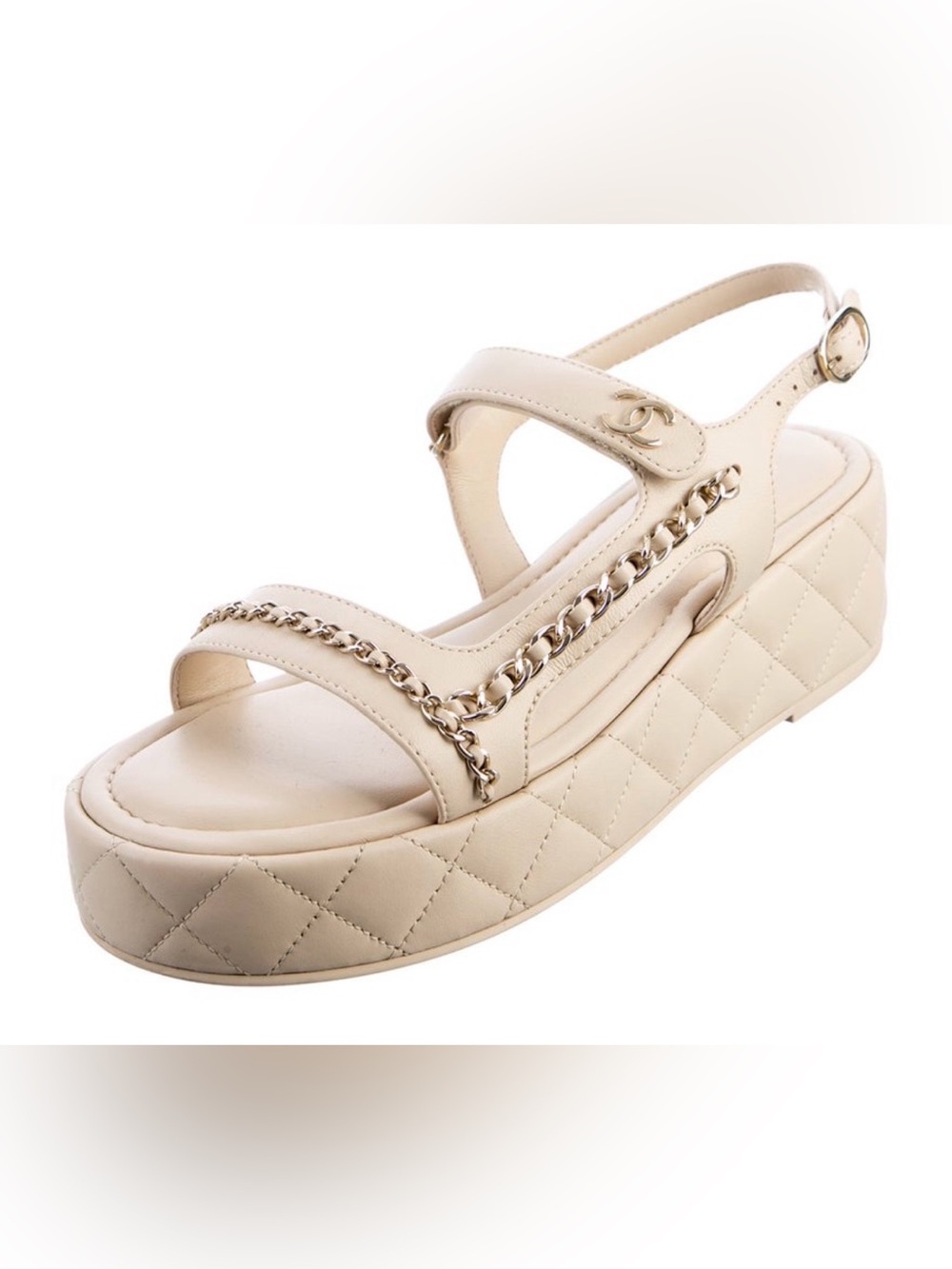 CHANEL Lambskin Quilted Platform Sandals size 38